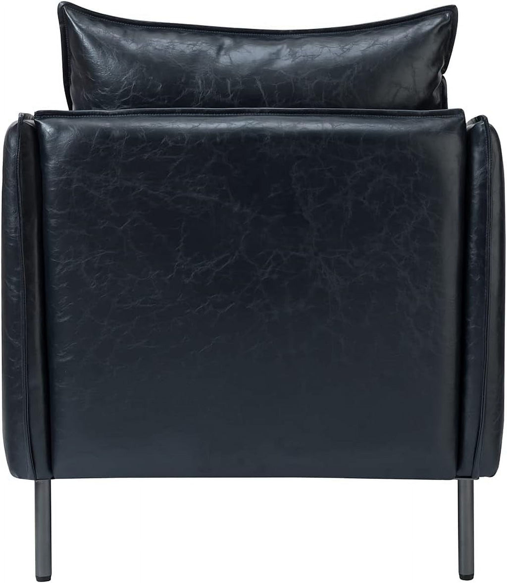 Navy Faux Leather Armchair with Moveable Cushion Y890