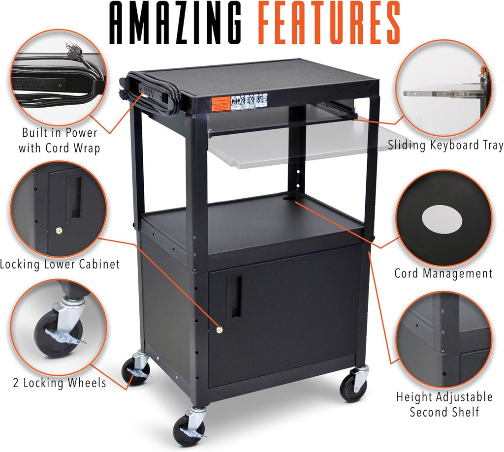 Black Extra Wide AV Cart with Locking Cabinet E277692