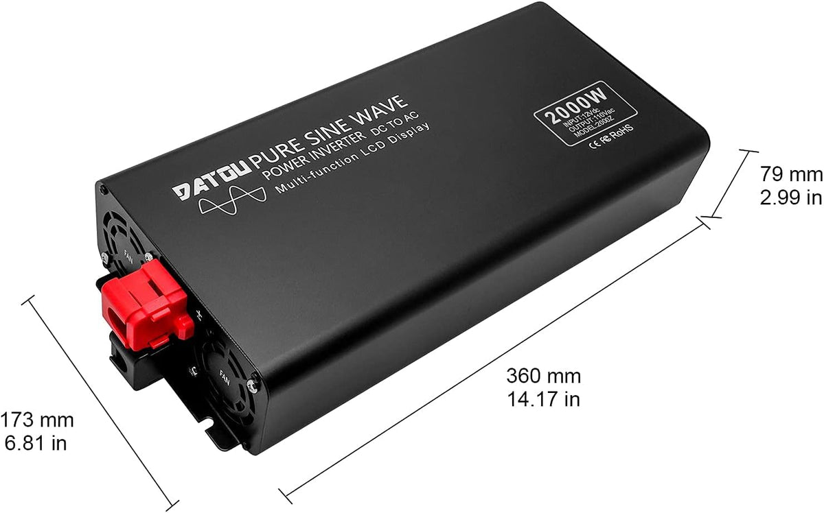 2000W Pure Sine Wave Inverter 12V DC to 110V AC Dual AC Outlets LED Display Car Converter W753