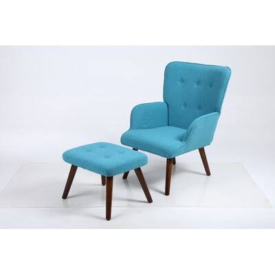 Aqua Blue 100% Polyester Tufted Wingback Chair and Ottoman T292580