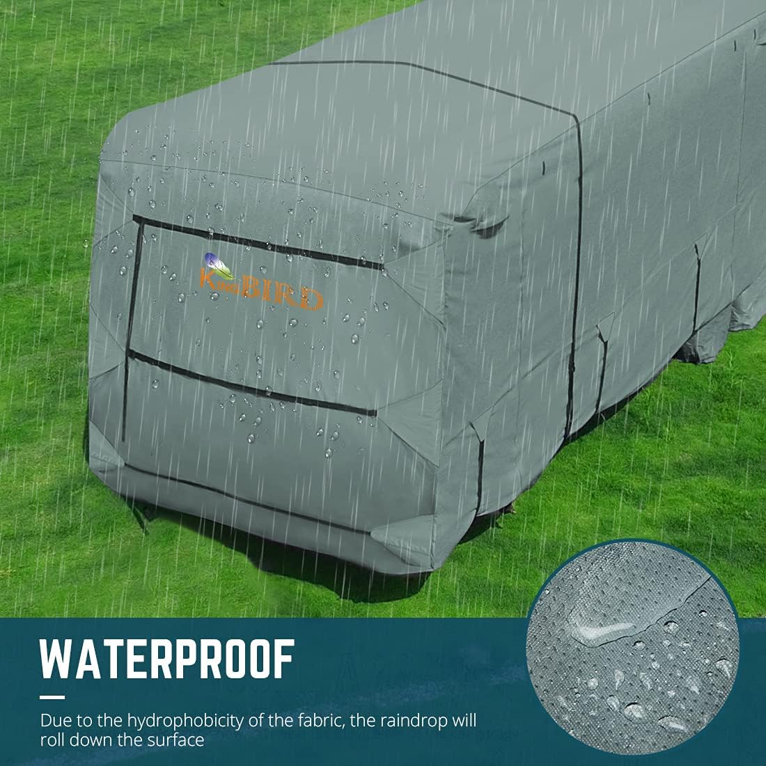 Extra-Thick 4 Layers Travel Trailer RV Cover with 2Pcs Extra Straps & 4 Tire Covers X651