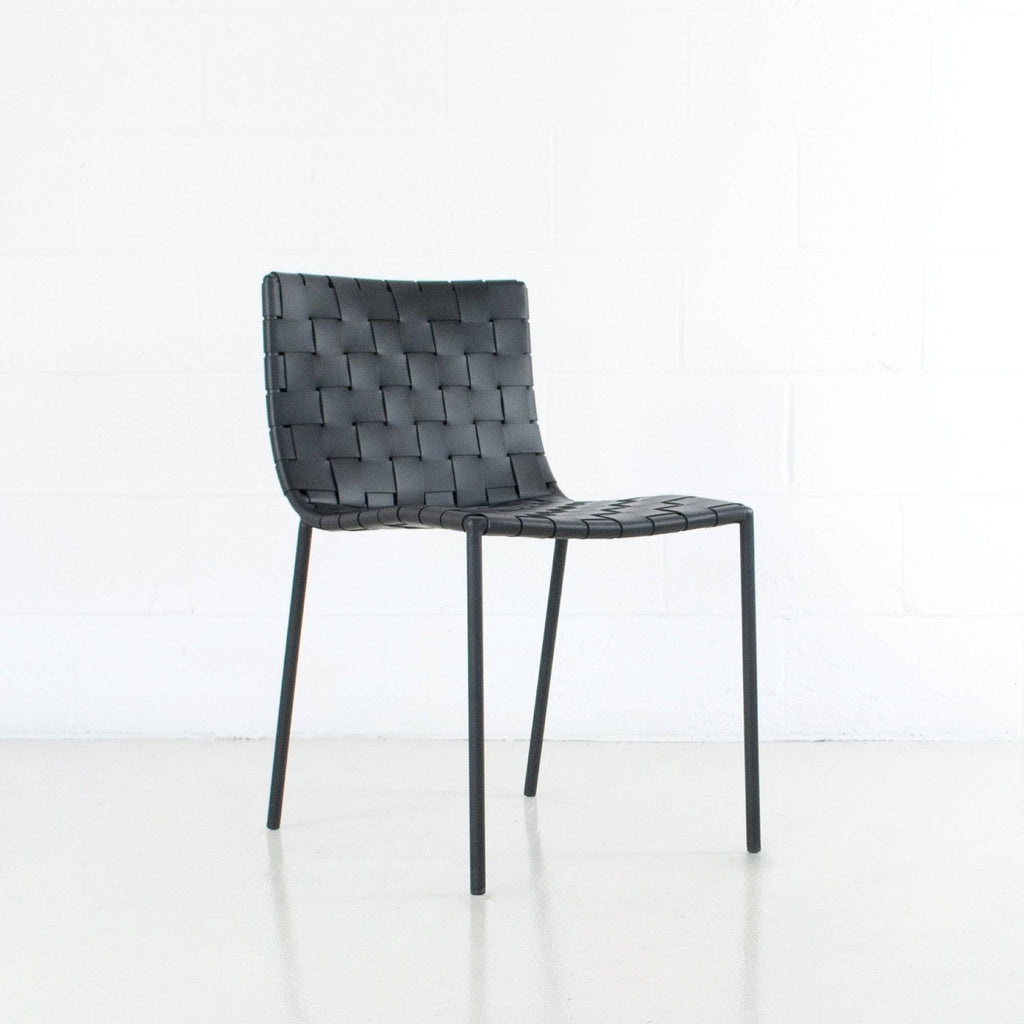 Black Leather Weave Dining Chair I387
