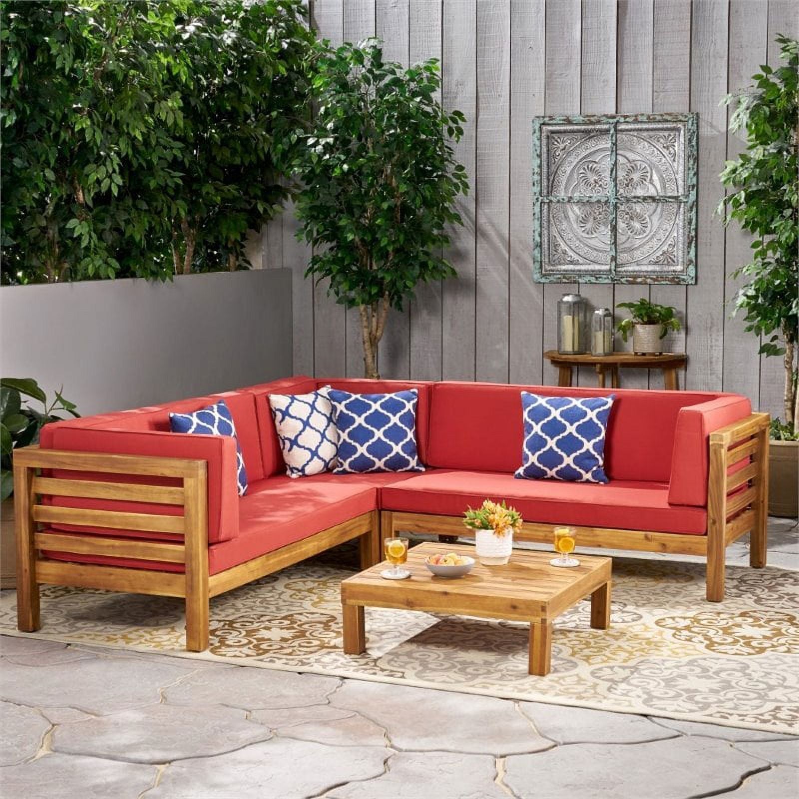 Red Acacia Wood Sectional Sofa Set F77069