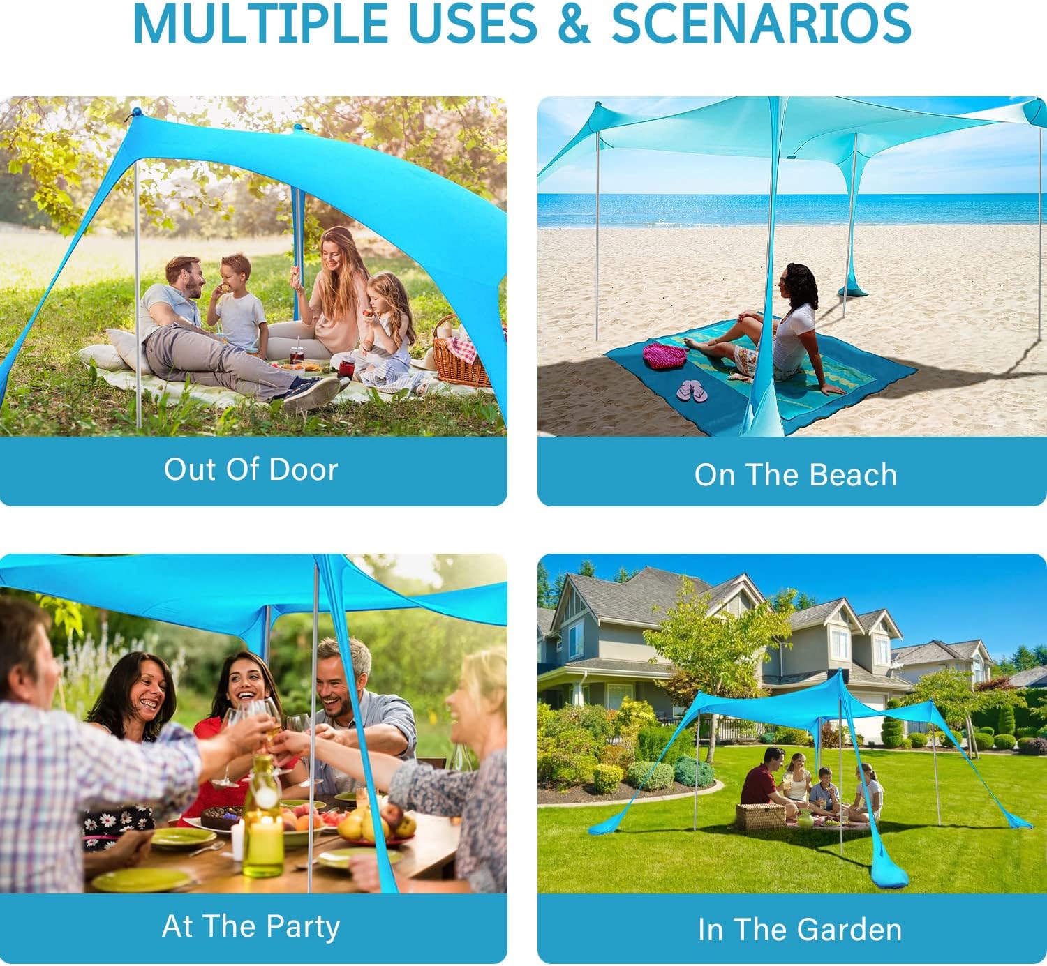 Beach Tent Sun Shade Canopy with 4 Poles Z5780