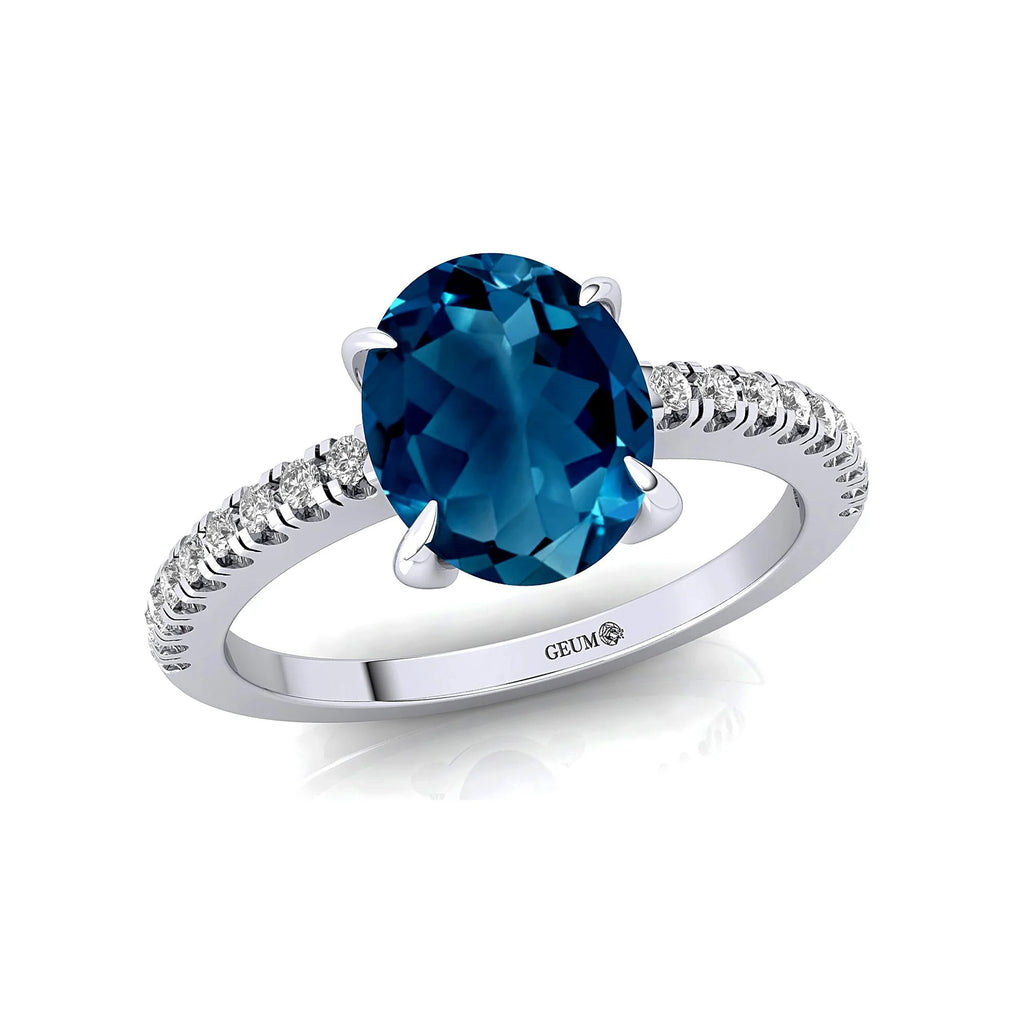 Solid Gold Halo London Blue Topaz Diamond Ring W357