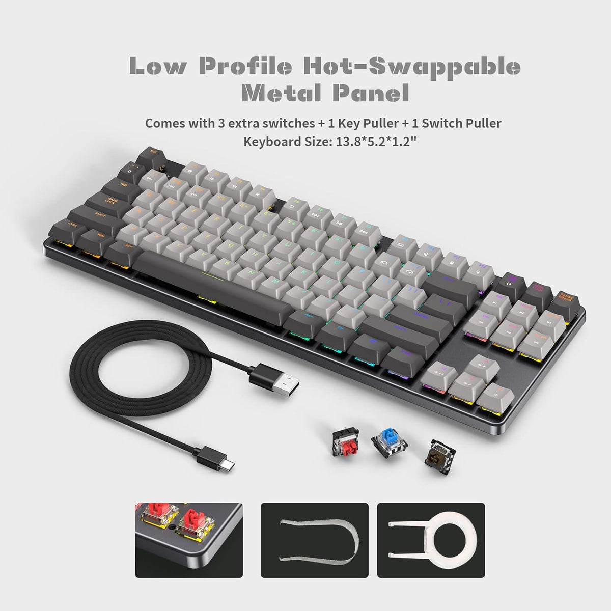 87 Keys RGB Mechanical Keyboard, Low Profile Aluminum TKL Hot-Swappable Ultra-Slim U281935