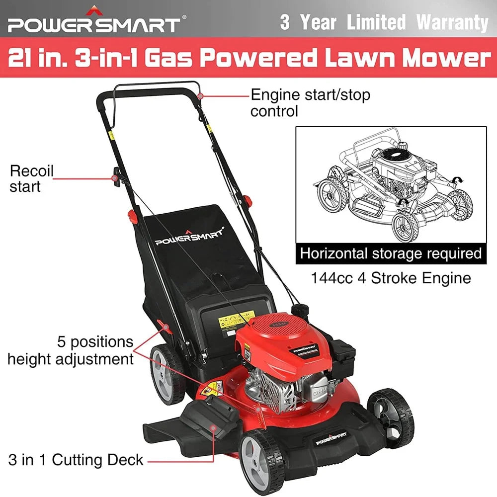 21-Inch 144cc 3-in-1 Walk-Behind Push Lawn Mower with Rear Bag J250382
