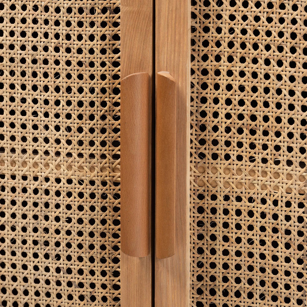 Oak Wood and Rattan 2-Door Accent Storage Cabinet Z27104