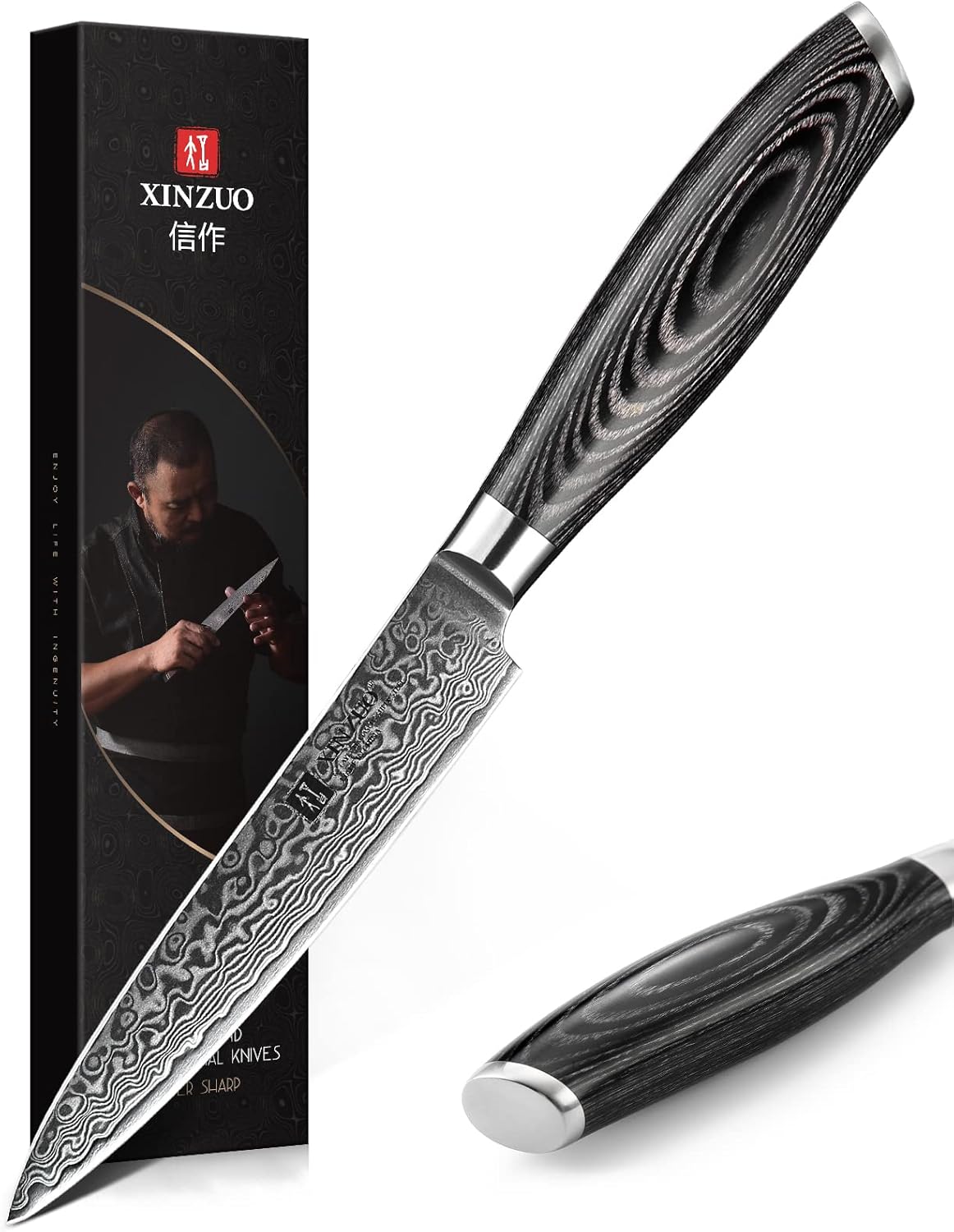5PC Damascus Steel Kitchen Knife Set with Pakkawood Q255