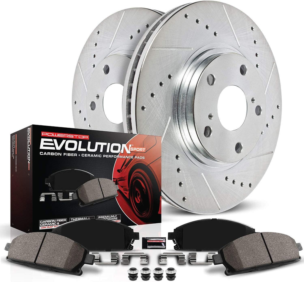 Rear Z23 Carbon Fiber Brake Pads with Drilled & Slotted Brake Rotors Kit W394