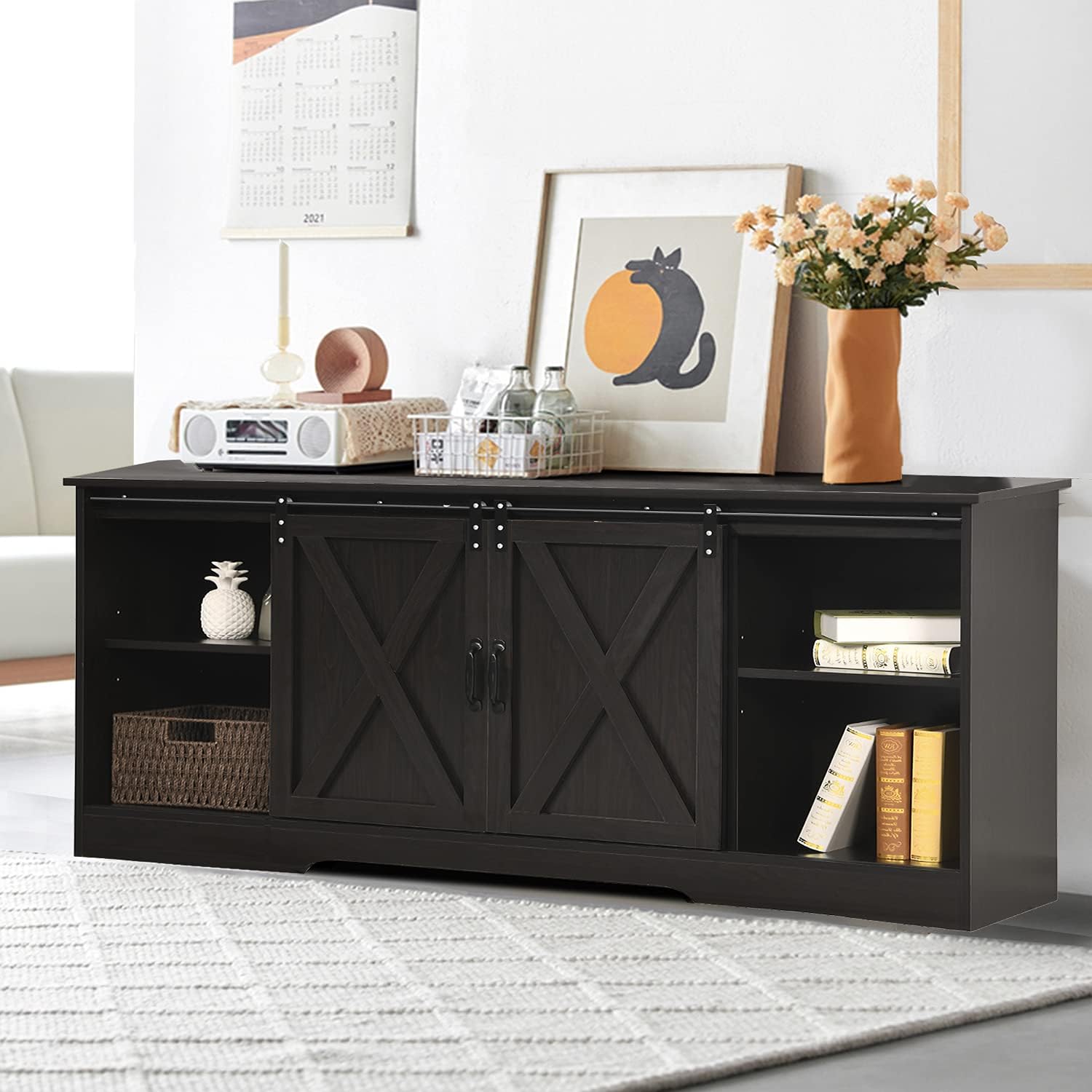 Espresso TV Stand with Sliding Barn Door Entertainment Center C875
