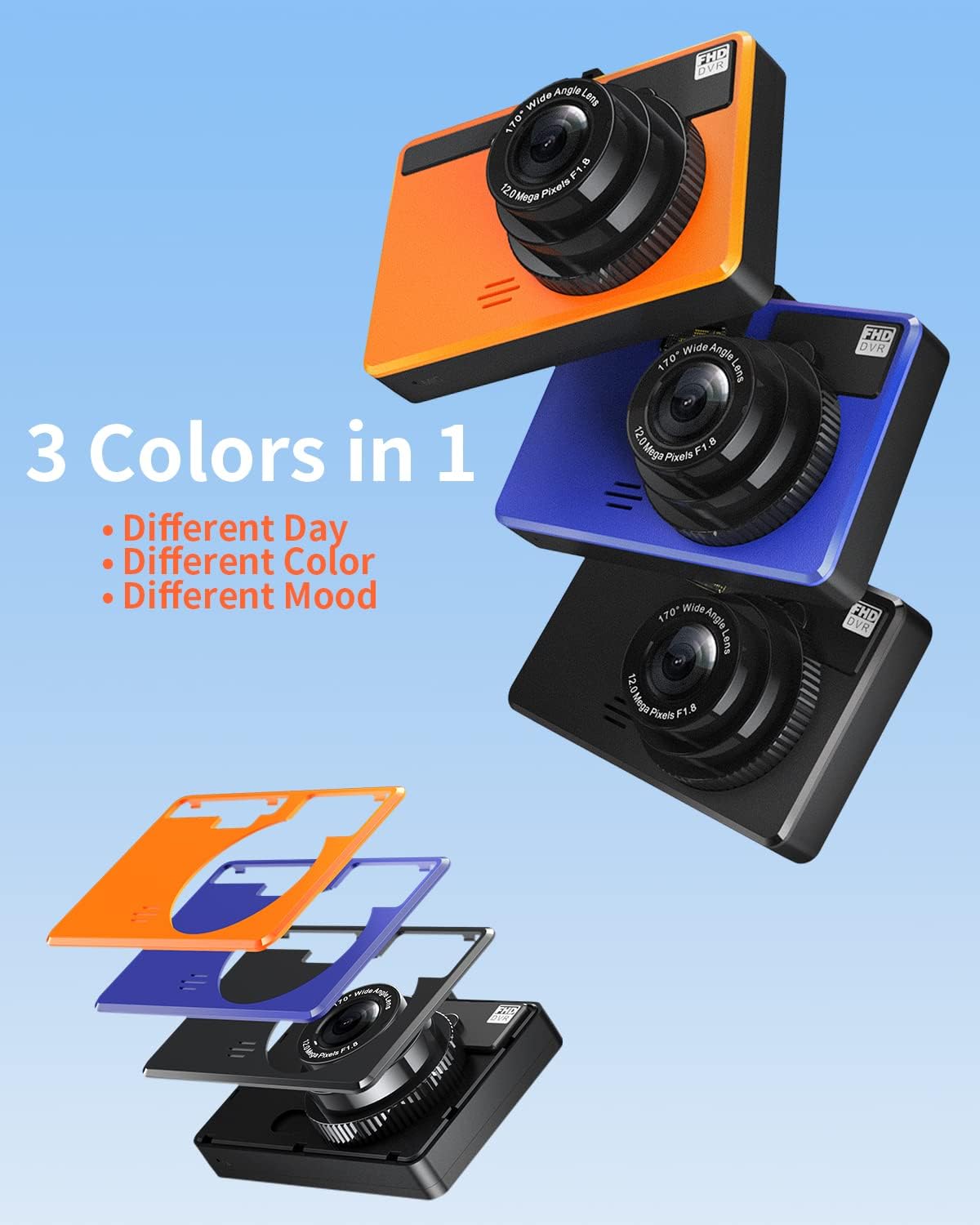 1080P Full HD Dash Cam with 170° Wide Angle, Pack of 2 P35426