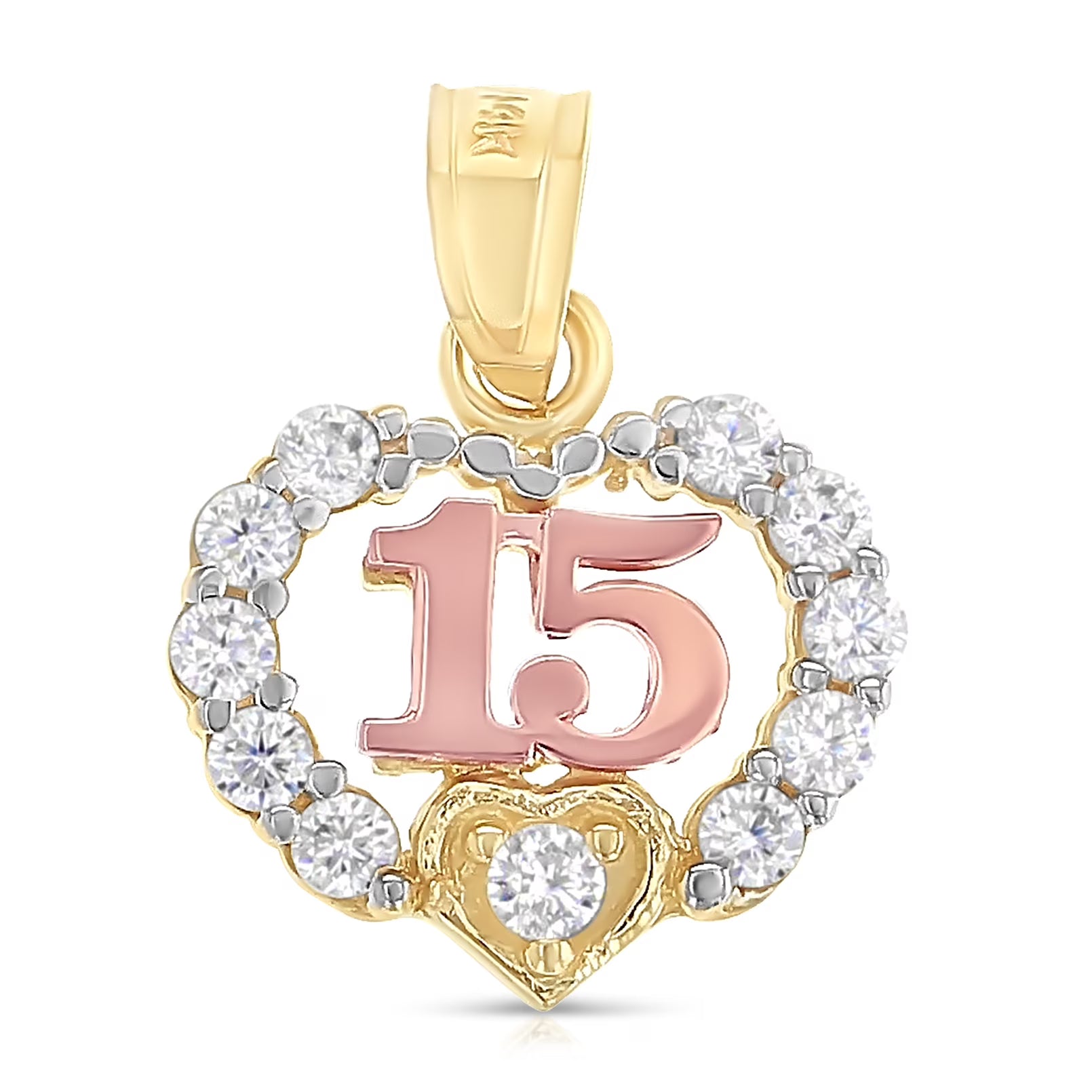 14K Two Tone Gold Heart Cubic Zirconia Pendant S9736