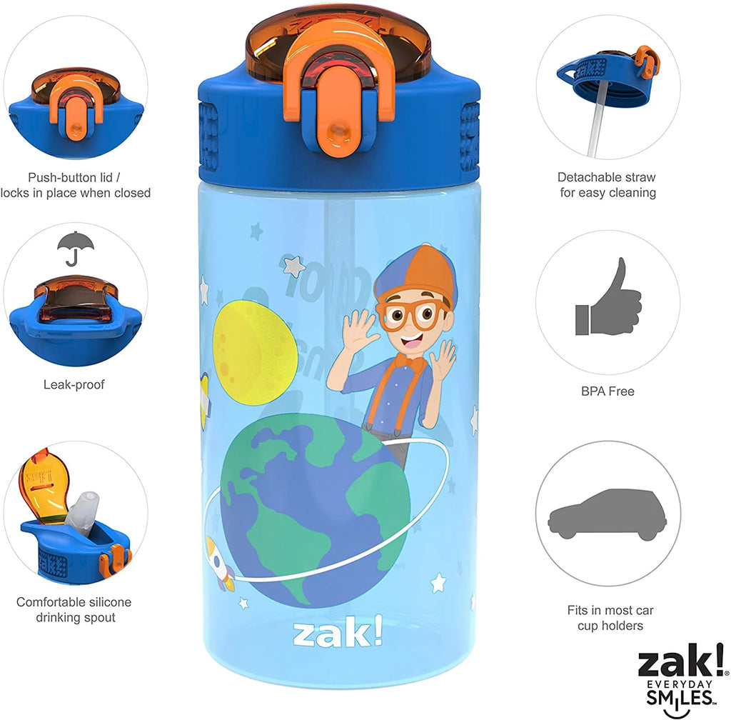 16 oz Pack of 2 Kids Water Bottle with Spout Cover and Carrying Loop L504836