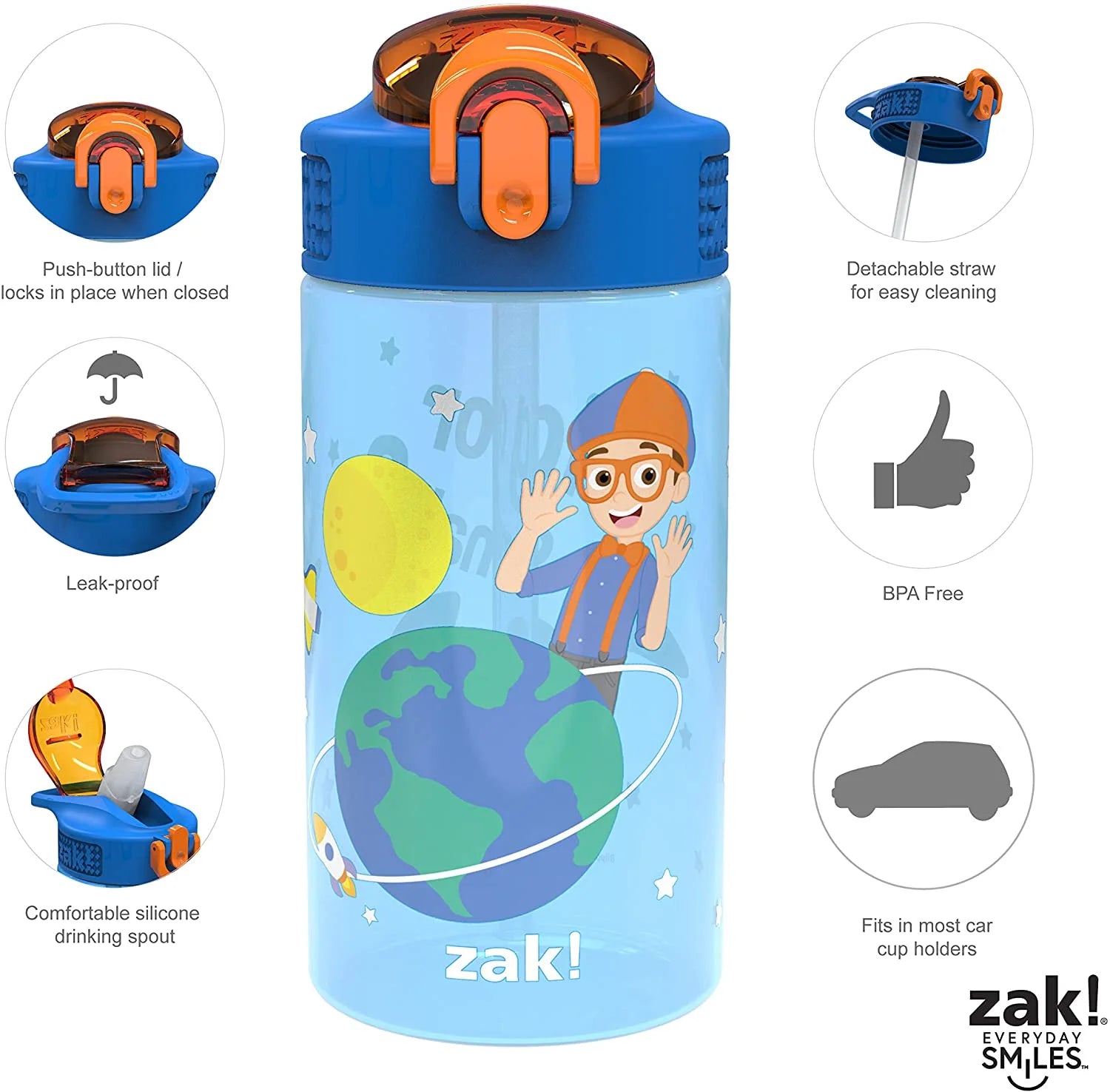 16 oz Pack of 2 Kids Water Bottle with Spout Cover and Carrying Loop L504836