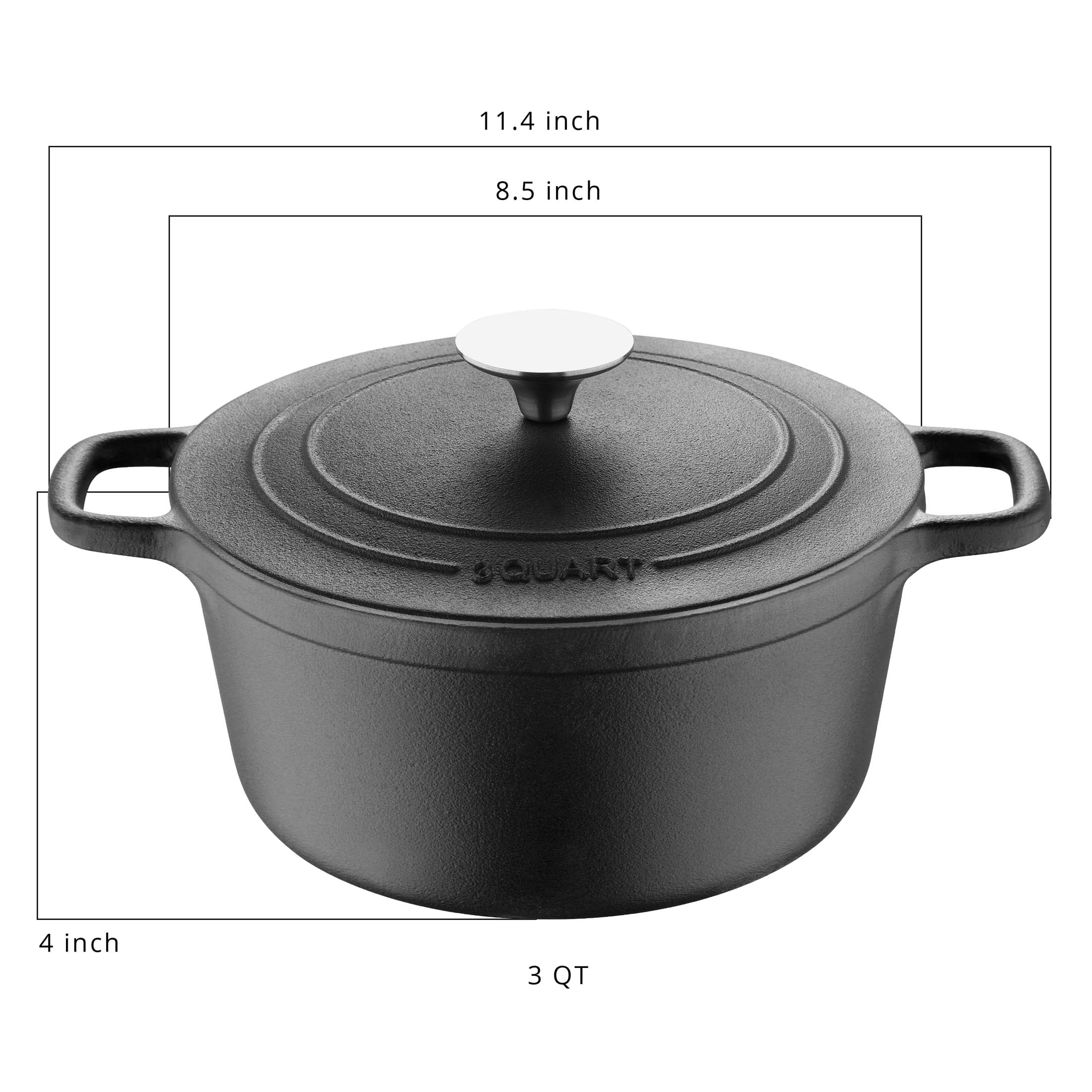 3 Qt Pre Seasoned Cast Iron Round Dutch Oven with Self Basting Lid and Stainless Steel Handle E642470