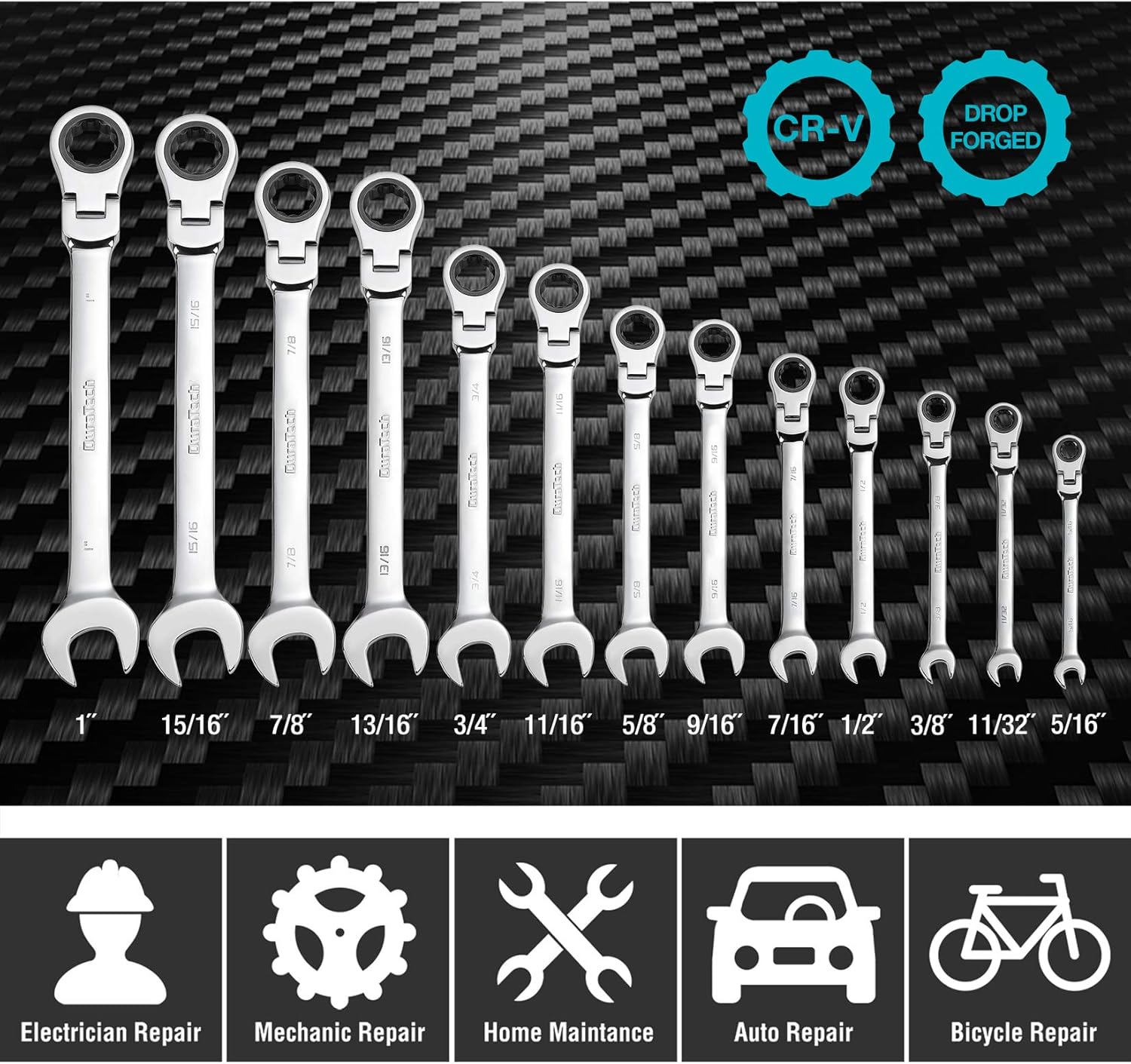 13-piece SAE Chrome Vanadium Steel Combination Wrench Set with Rolling Pouch H523