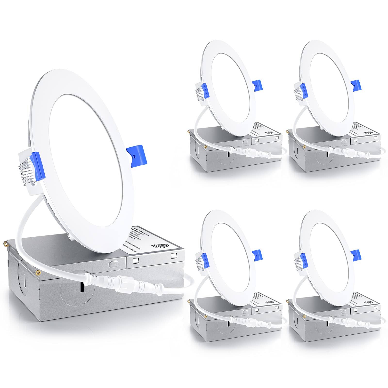 4 Pack 4 inch Ultra-Thin LED Recessed Ceiling Light with Junction Box, 2700K Soft White, 9W 75W Eqv, Dimmable Q89961