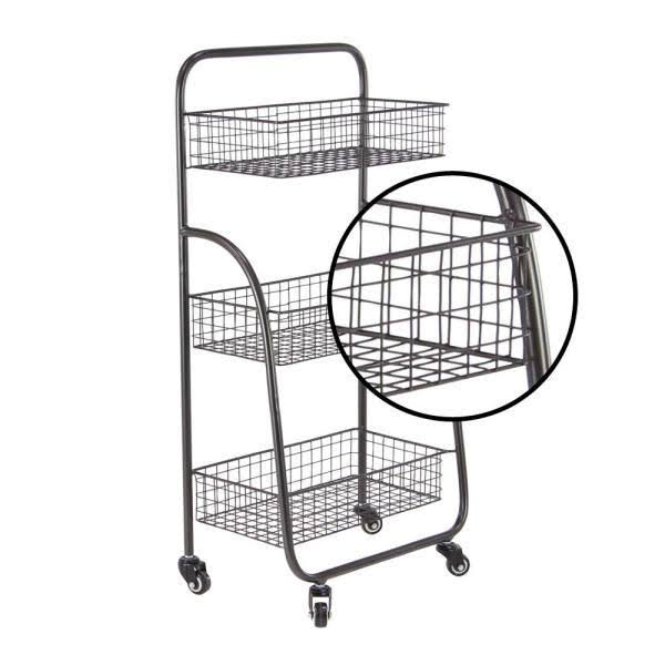 Black 3-Tiered Iron Storage Cart with Caster Wheels C997