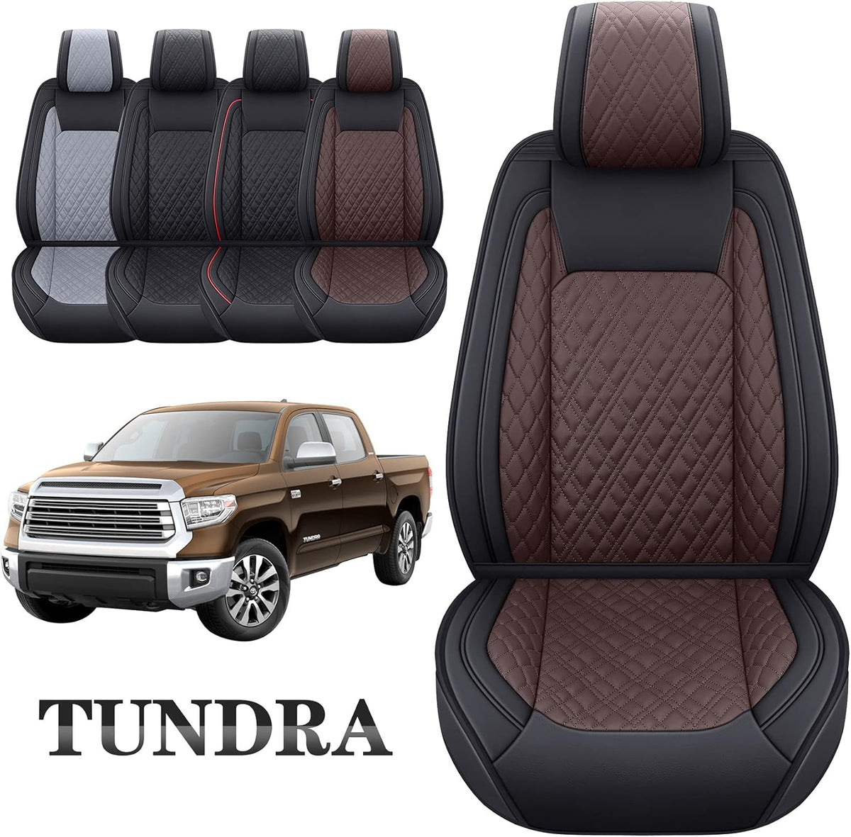 Black-Red Waterproof Leather Seat Covers Full Set for Pickup Truck O2914