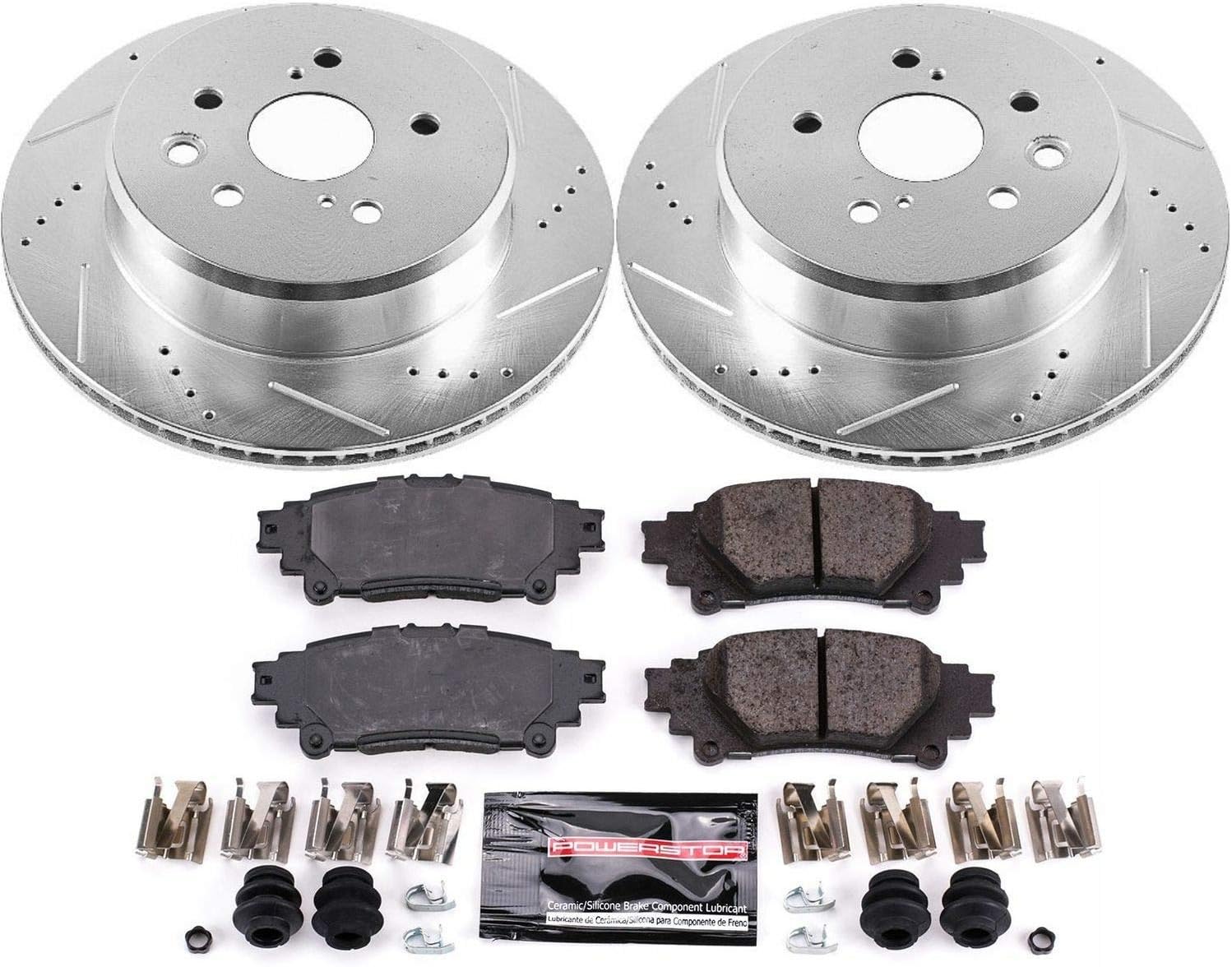 Rear Z23 Carbon Fiber Brake Pads with Drilled & Slotted Brake Rotors Kit W394