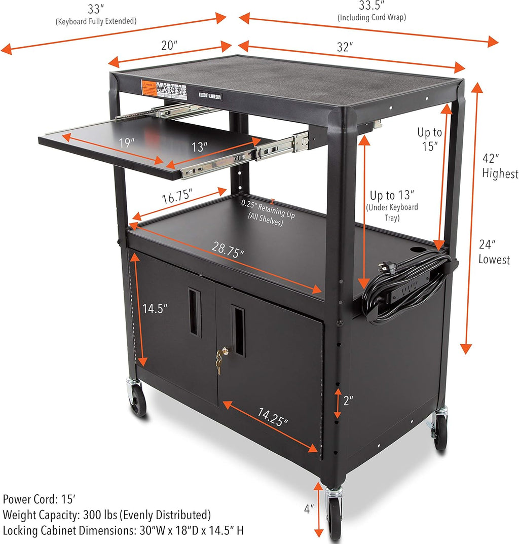 Black Extra Wide AV Cart with Locking Cabinet E277692