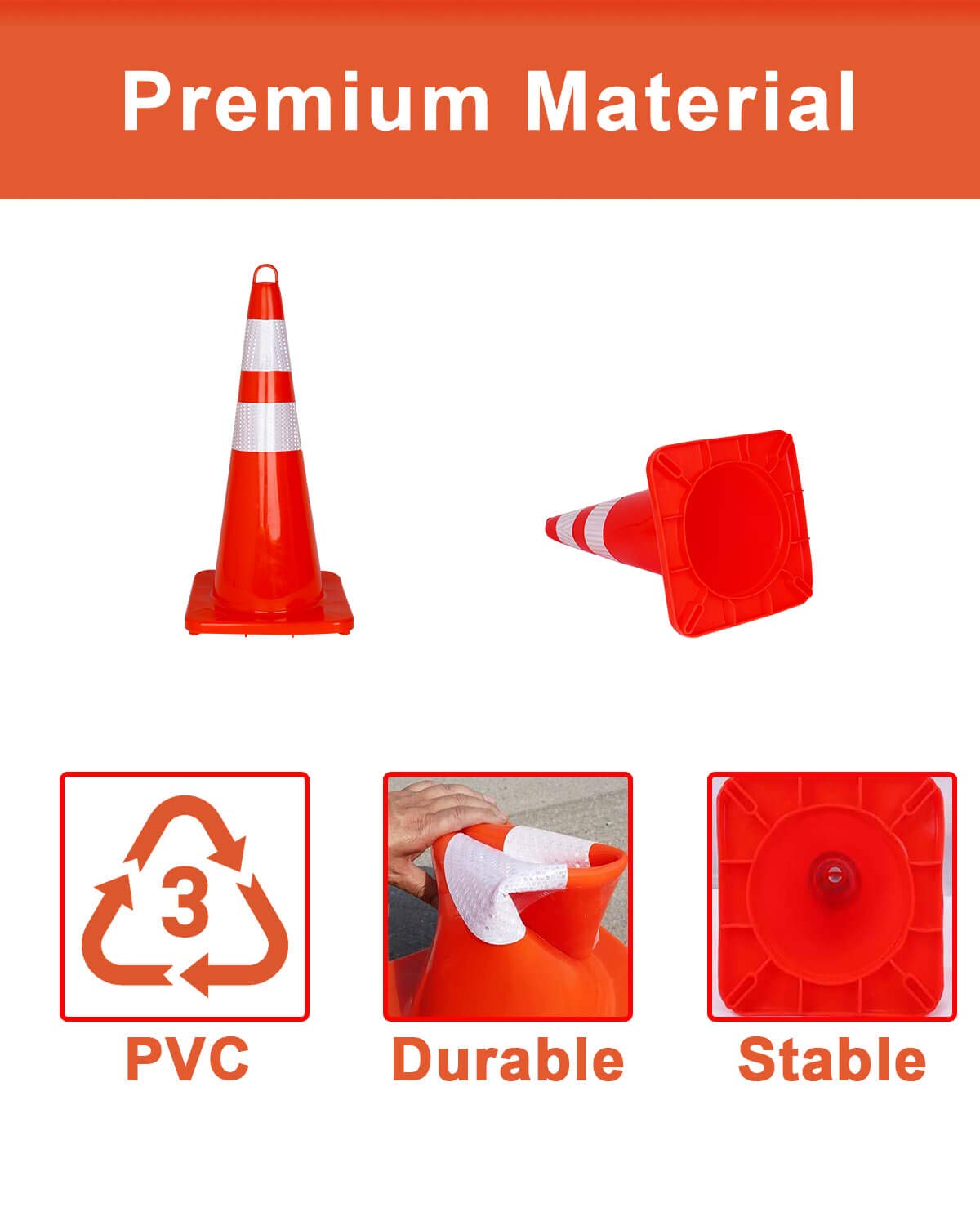 28 Inch Orange Traffic Cones with Reflective Collar J272