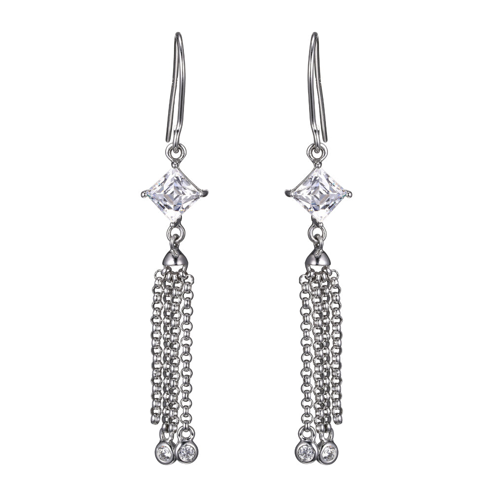 Platinum Plated CZ Tassel Drop Earrings V54106
