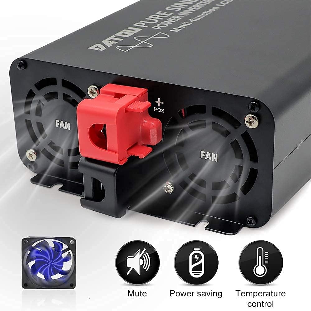 2000W Pure Sine Wave Inverter 12V DC to 110V AC Dual AC Outlets LED Display Car Converter W753