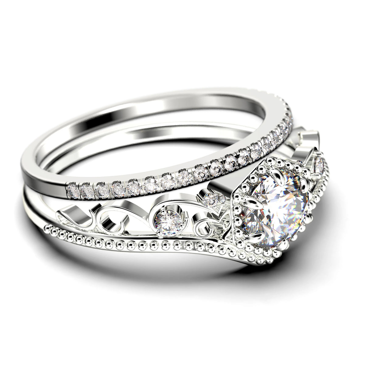 Antique Art Deco 2.00 Carat Round Cut Diamond Moissanite Engagement Ring in 10k Solid White Gold F13662
