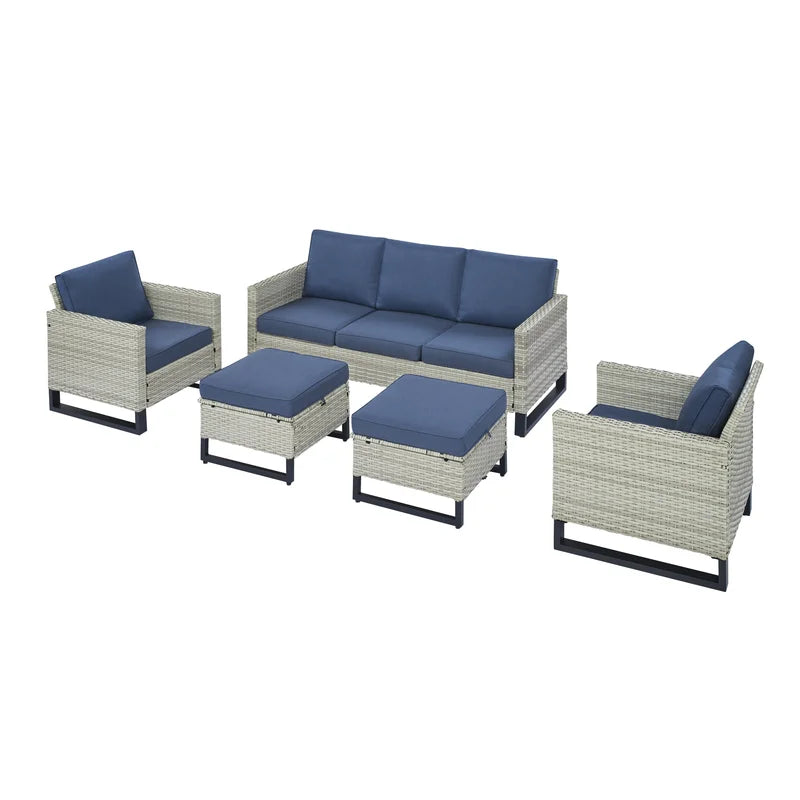 Navy 6 Piece Outdoor Sectional Sofa Set with Cushions Z6803