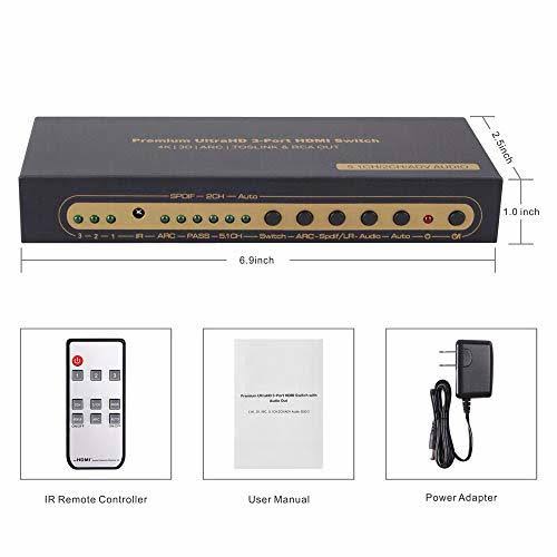 3 Port HDMI Switch with Optical Toslink SPDIF and RCA L R Audio Out W8265