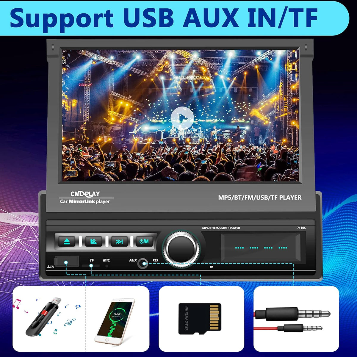 7 Inch Motorized Flip Out Touchscreen Car Stereo with Backup Camera G674000