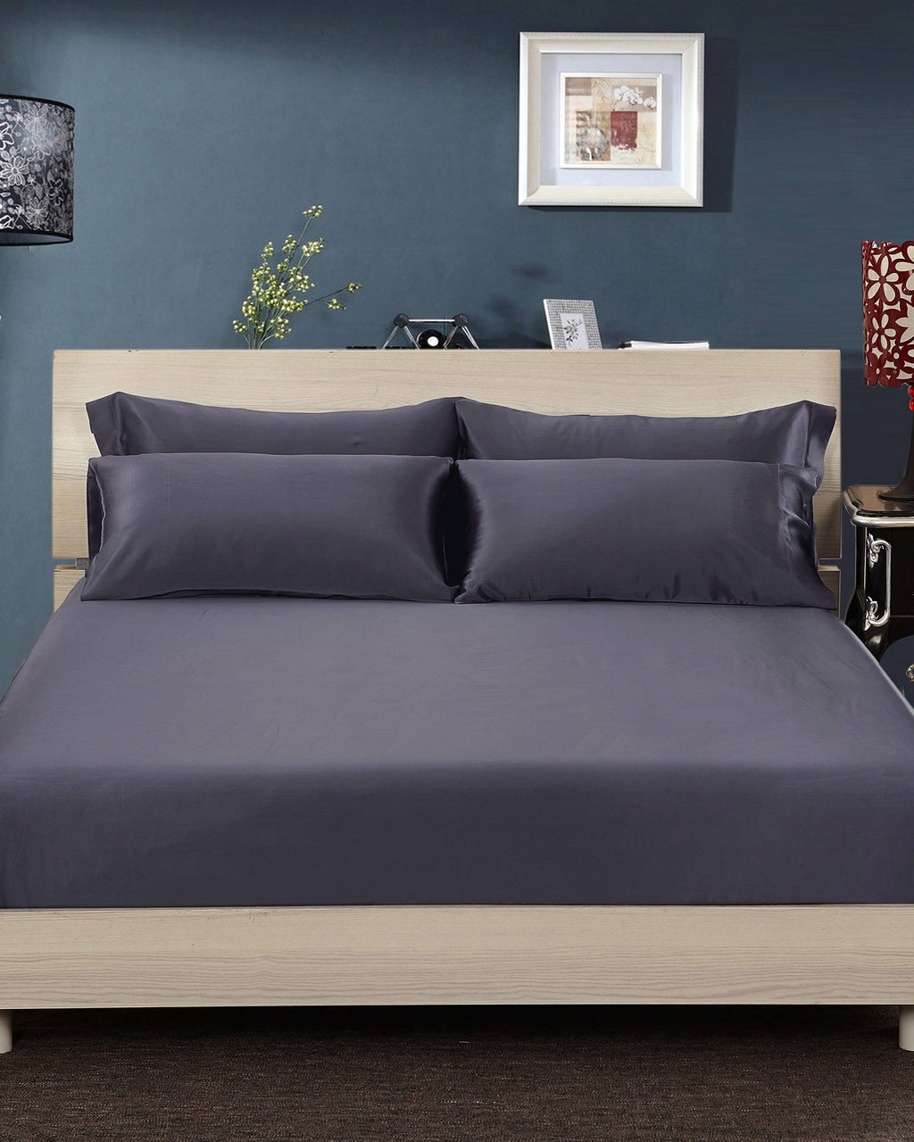 King Charcoal Purple 100% Organic Silk Fitted Sheet P125726