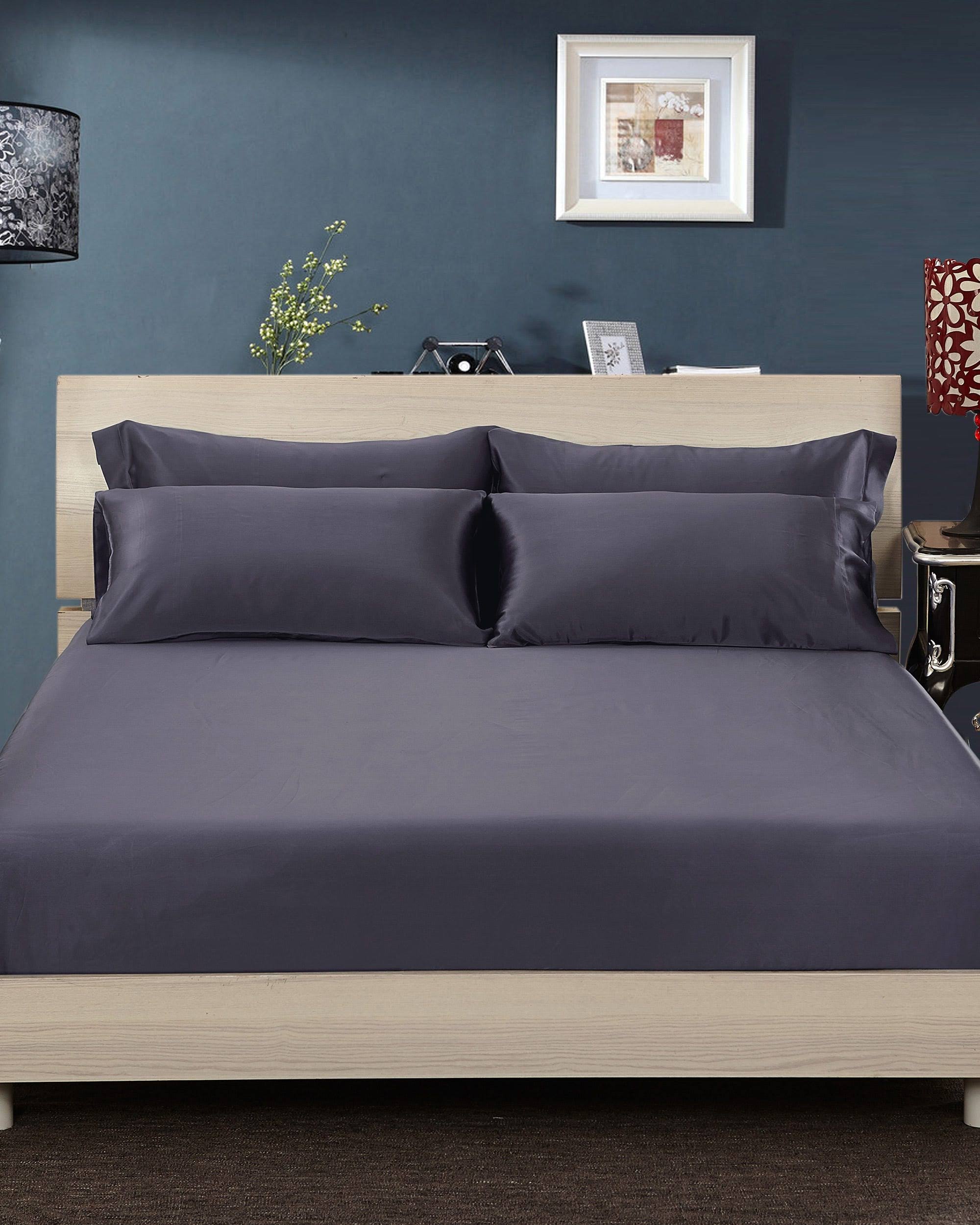 King Charcoal Purple 100% Organic Silk Fitted Sheet P125726