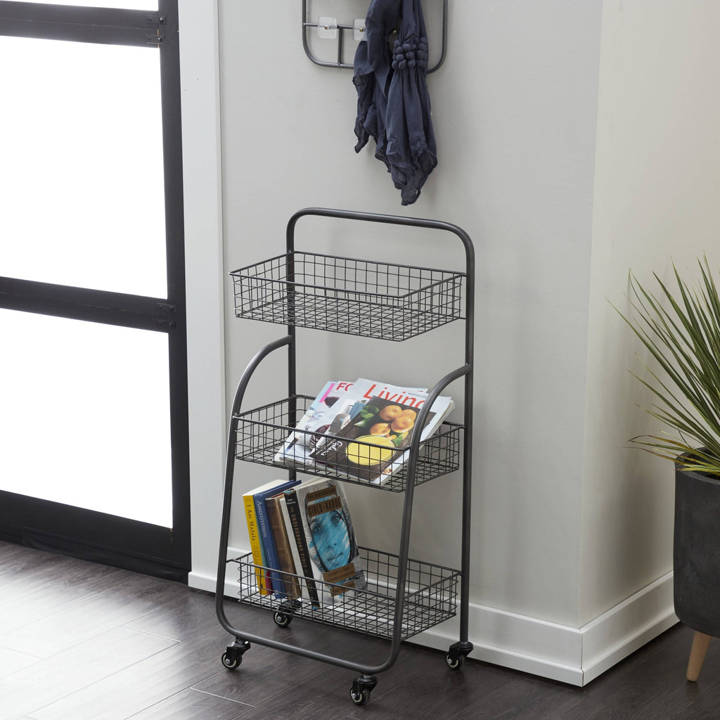 Black 3-Tiered Iron Storage Cart with Caster Wheels C997