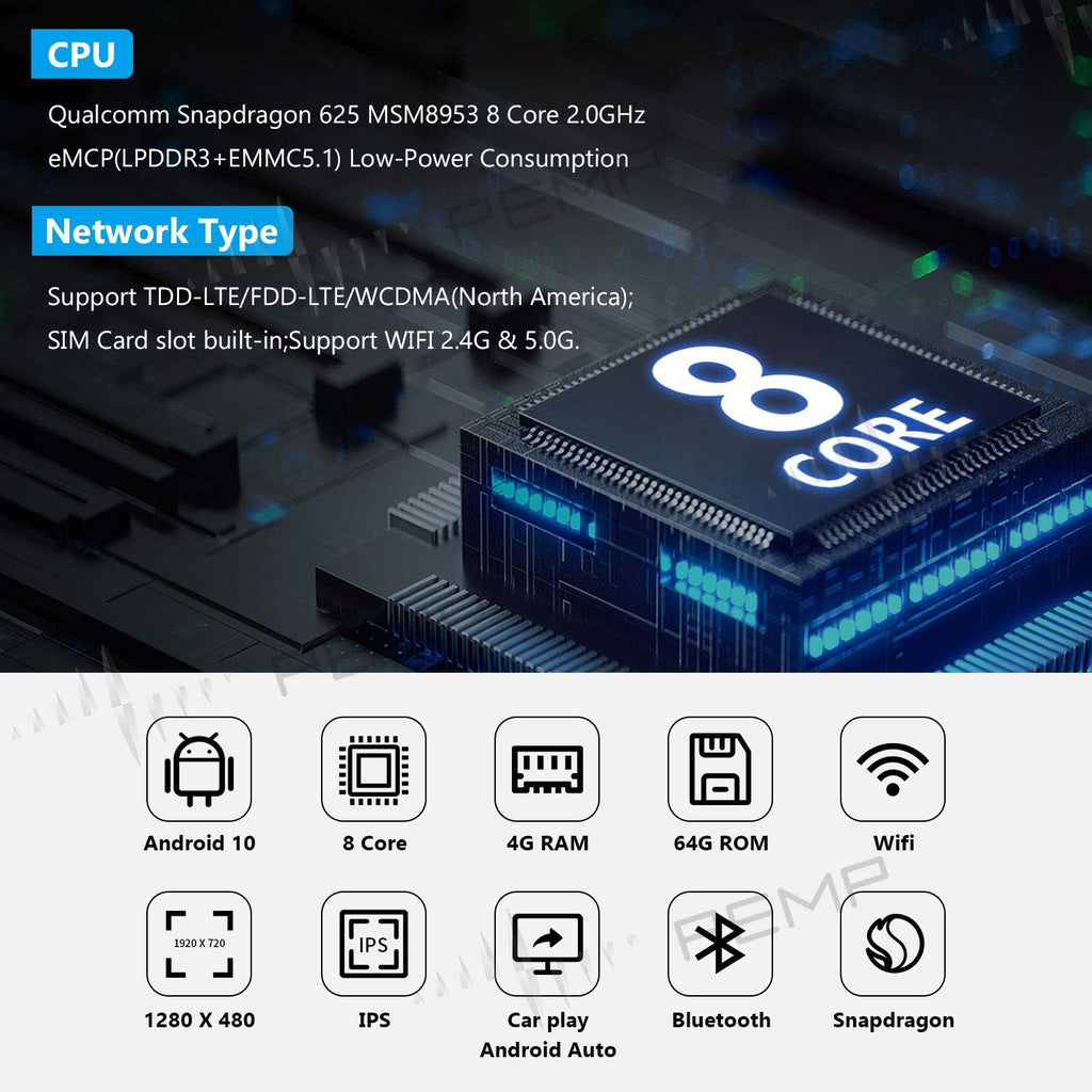8.8 inch IPS Screen Android 10 Qualcomm 8-core 4+64G Carplay Head Unit G46703