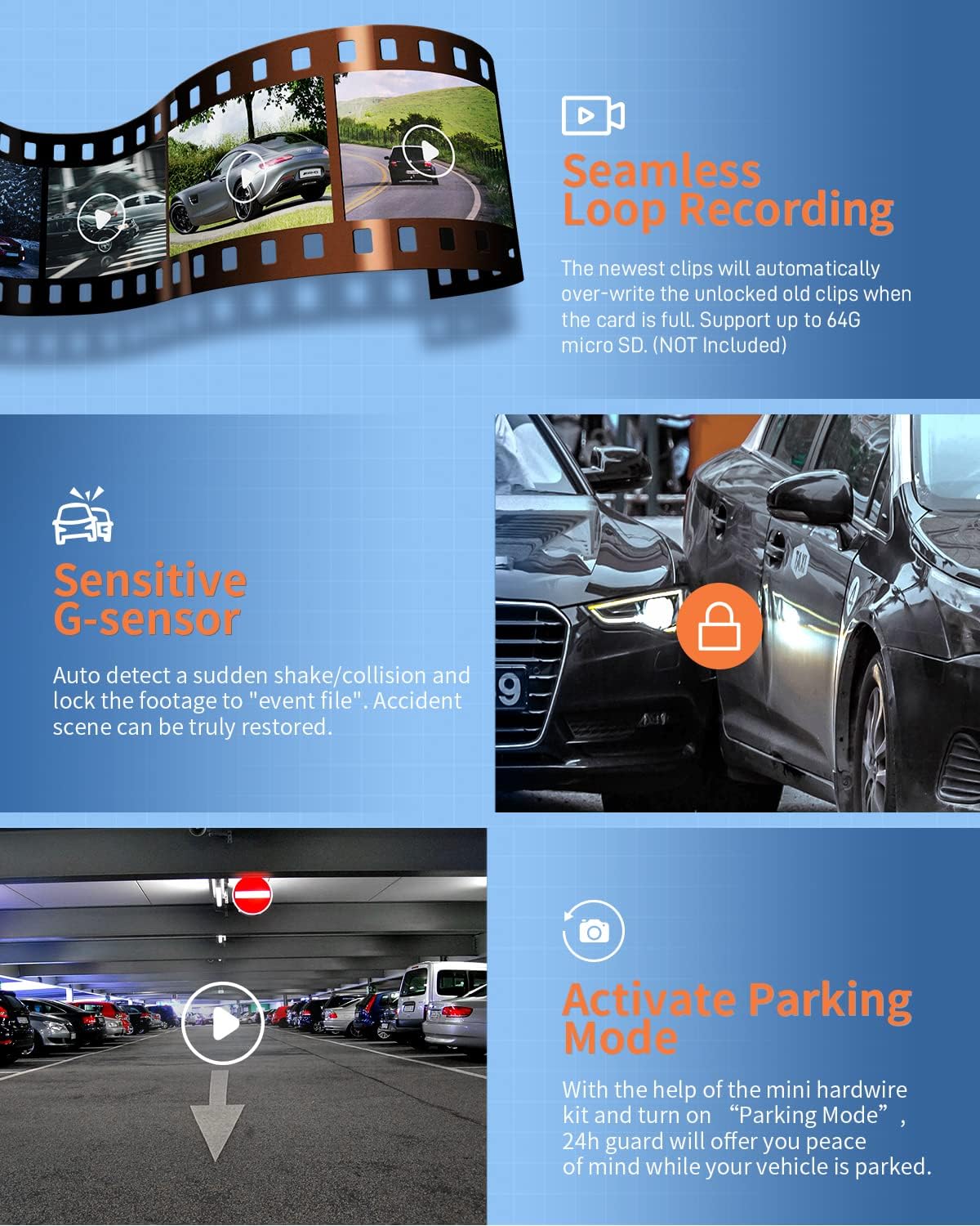 1080P Full HD Dash Cam with 170° Wide Angle, Pack of 2 P35426