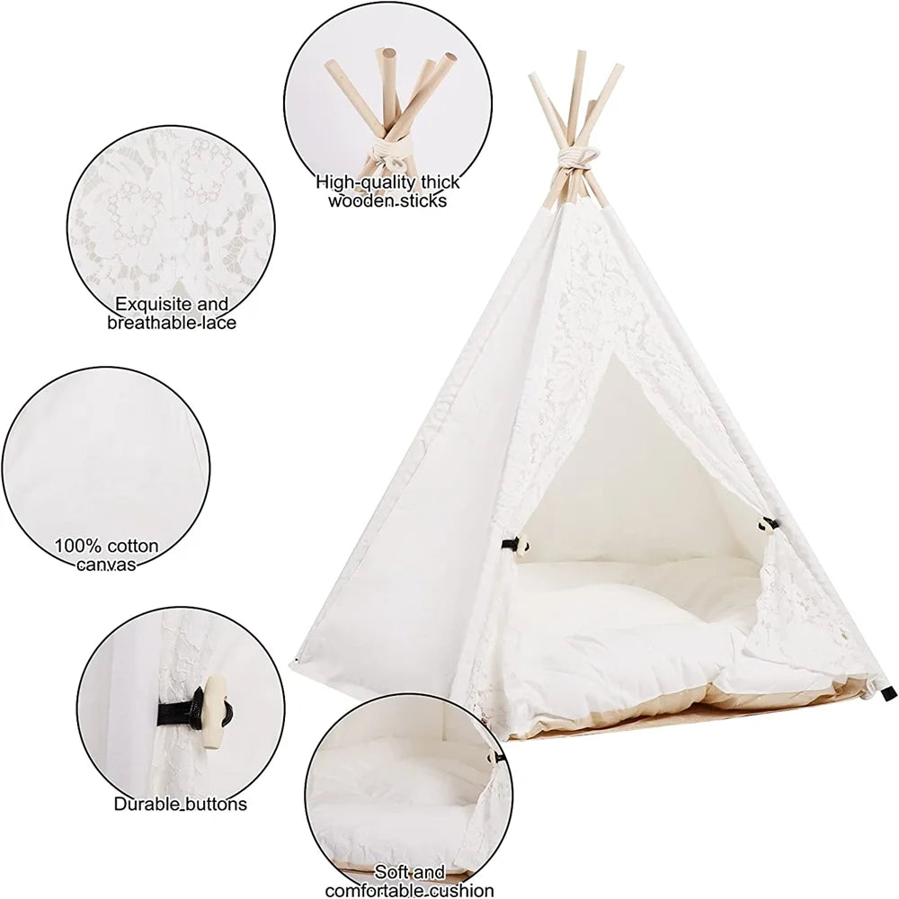 Pet Teepee Tent with Luxury Cushion, L, Washable T162