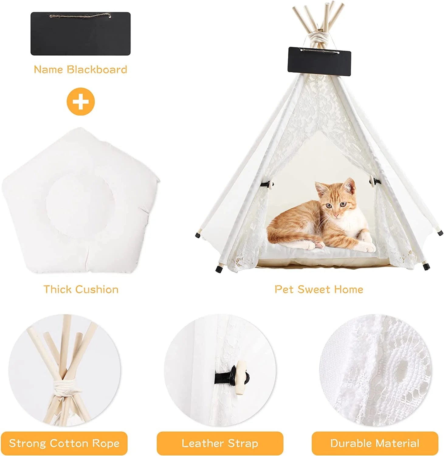 Pet Teepee Tent with Luxury Cushion, L, Washable T162