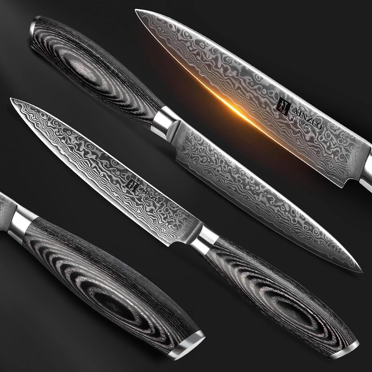 5PC Damascus Steel Kitchen Knife Set with Pakkawood Q255