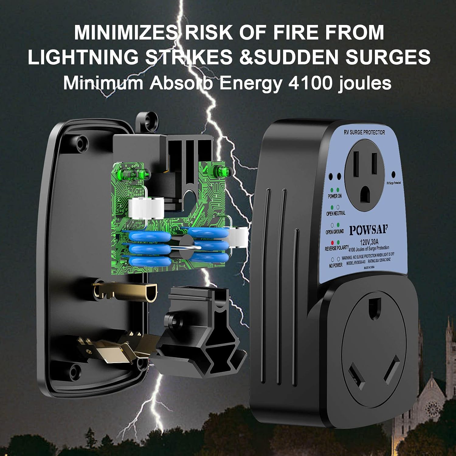 RV Surge Protector, 30 Amp Male to 30 Amp Female and 15 Amp Female R817505
