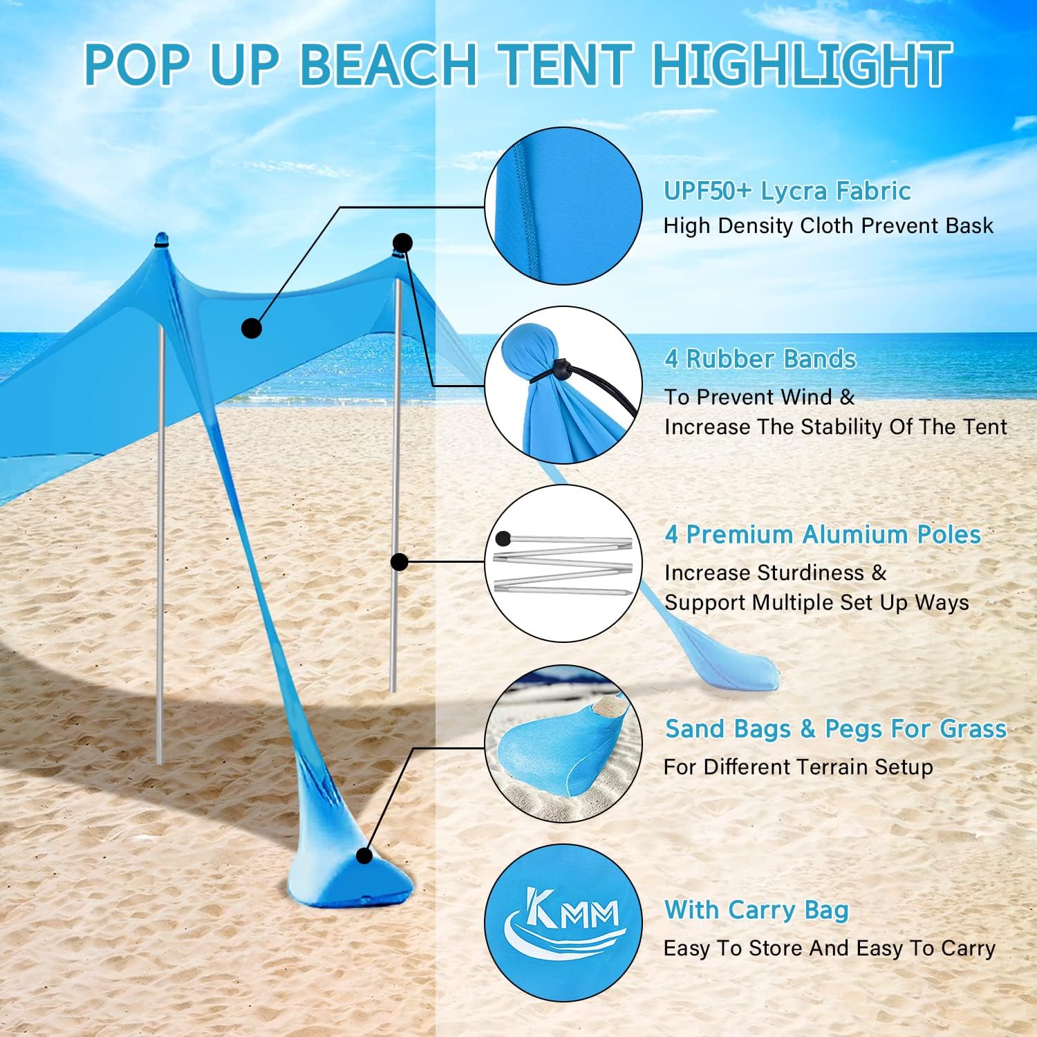 Beach Tent Sun Shade Canopy with 4 Poles Z5780