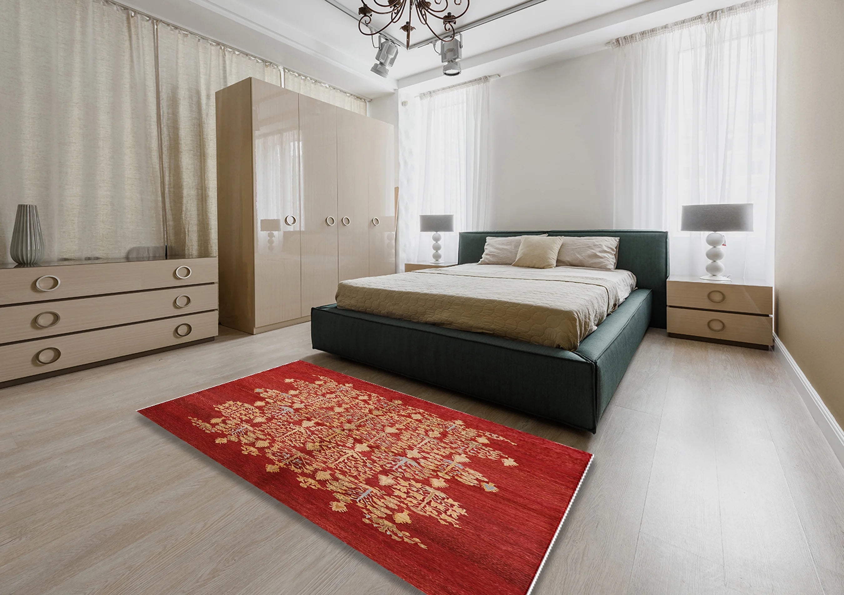 Red Oriental Rectangle Area Rug M5072