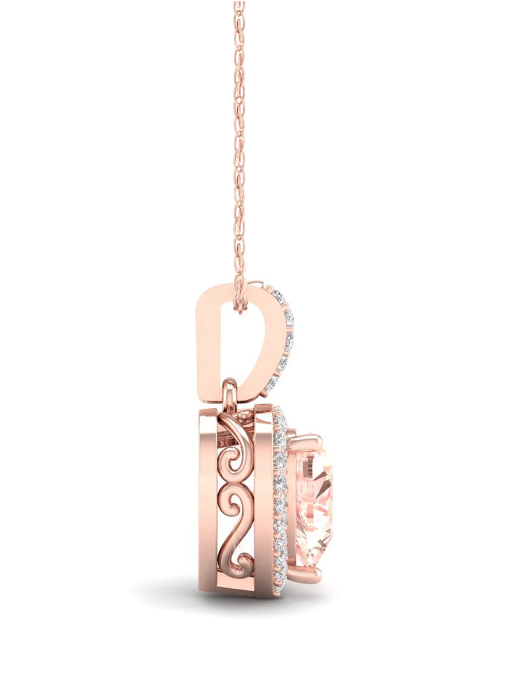 10k Rose Gold Morganite Diamond Halo Pendant Necklace X402