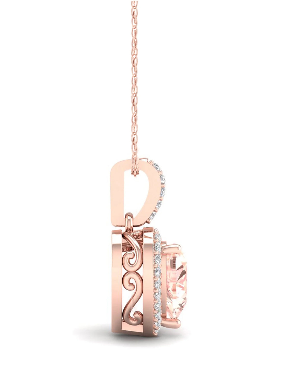 10k Rose Gold Morganite Diamond Halo Pendant Necklace X402