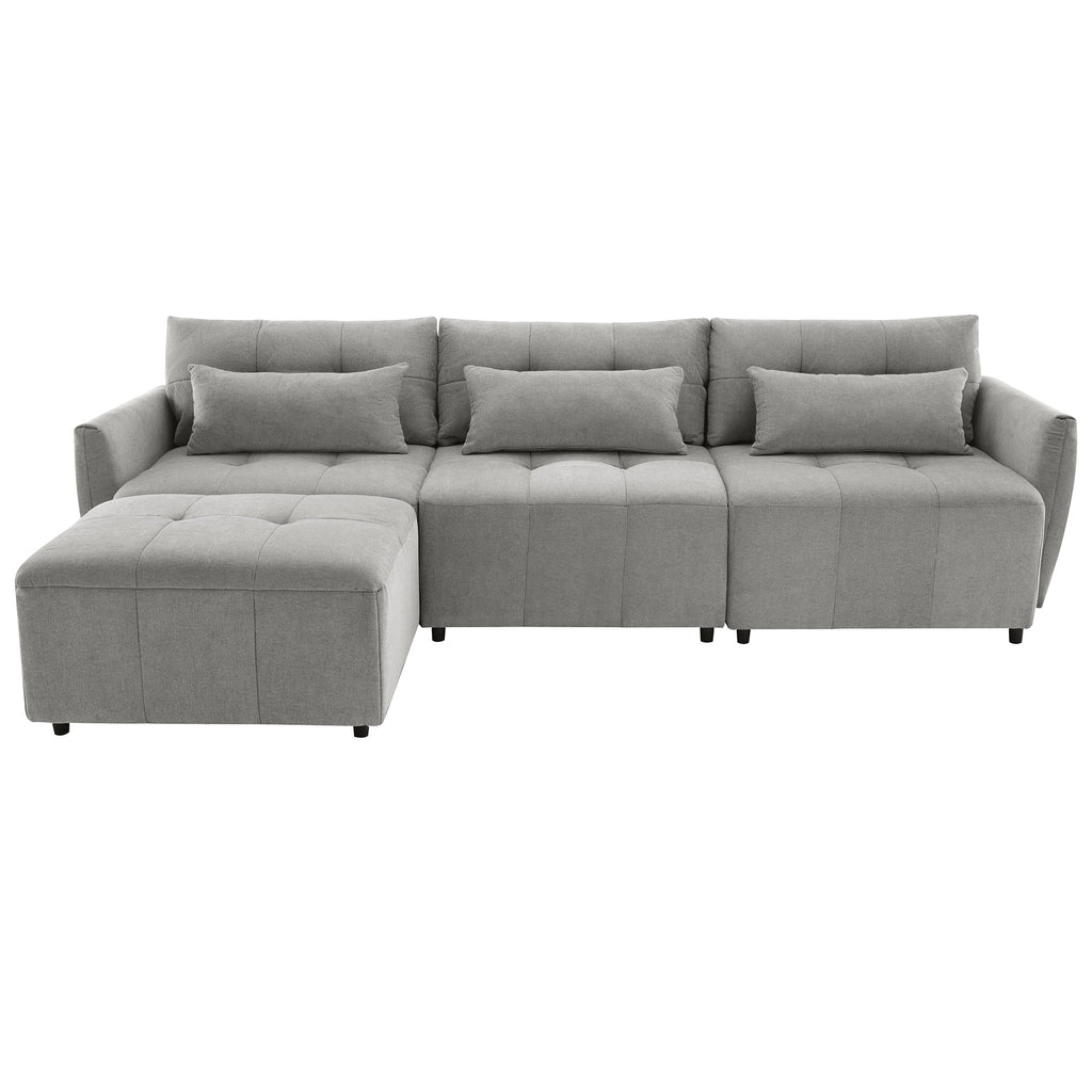 Grey Chenille Sectional Sofa with Convertible Ottoman W32256