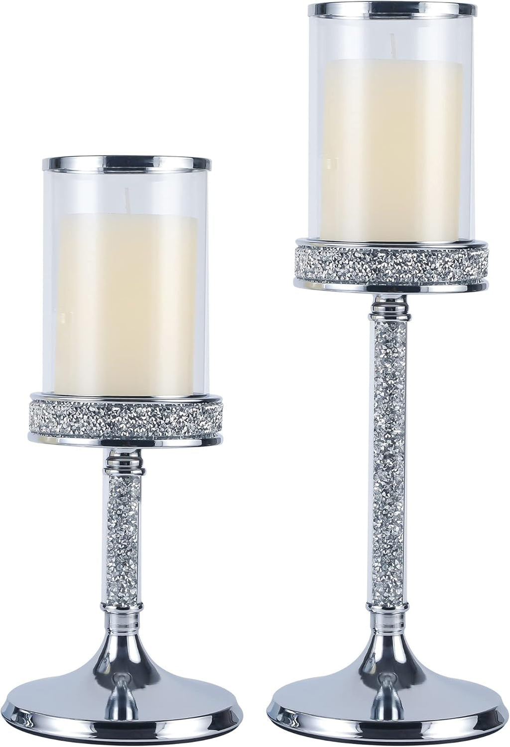 Gold Metal Candle Holders with Glass Hurricane Lid, 2 PCS X146