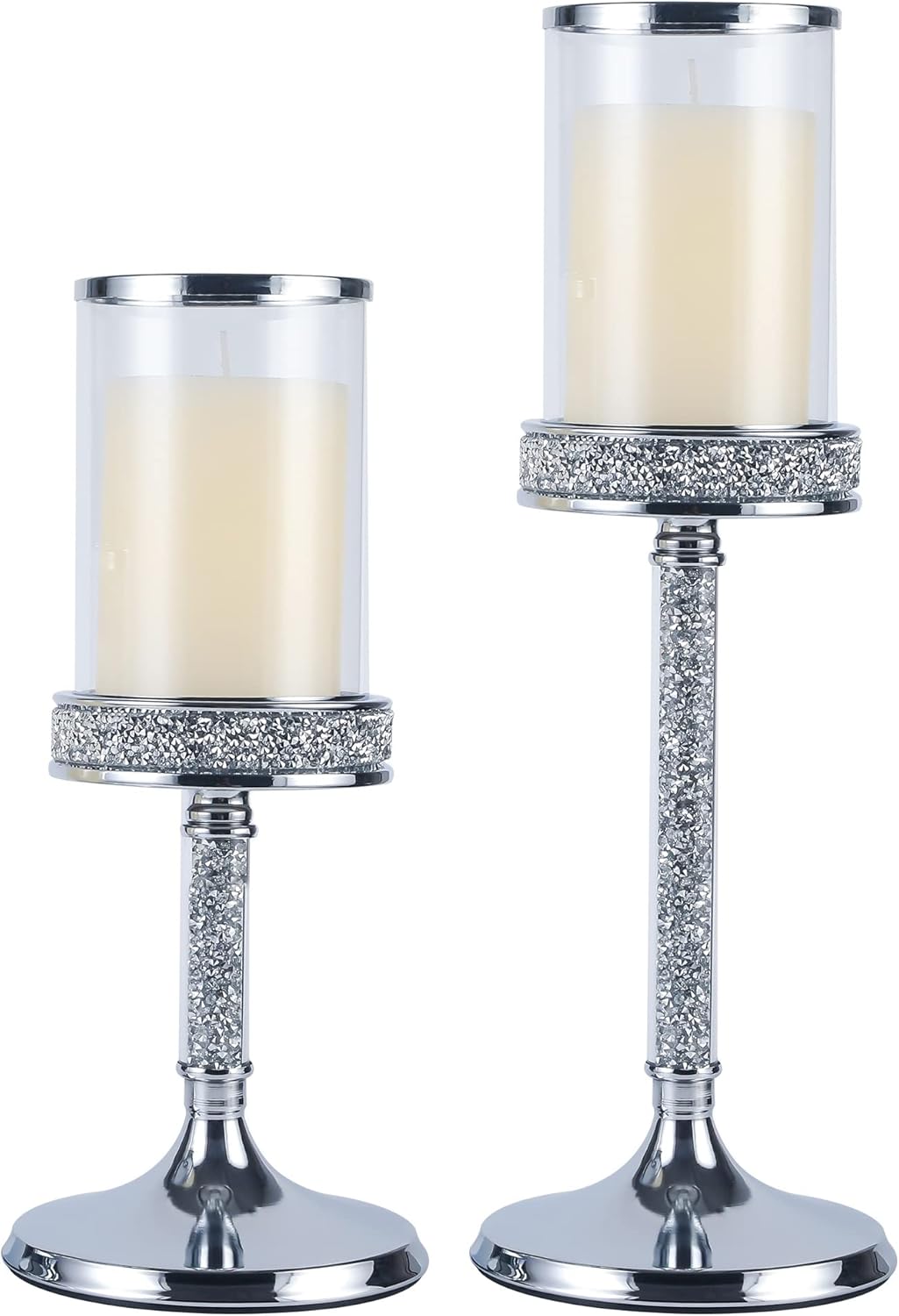 Gold Metal Candle Holders with Glass Hurricane Lid, 2 PCS X146