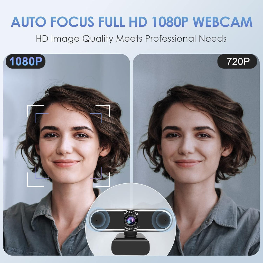 1080P Auto Focus Webcam with Microphone, Privacy Cover, 96° Ultra Wide Angle, Pack of 2 H37627